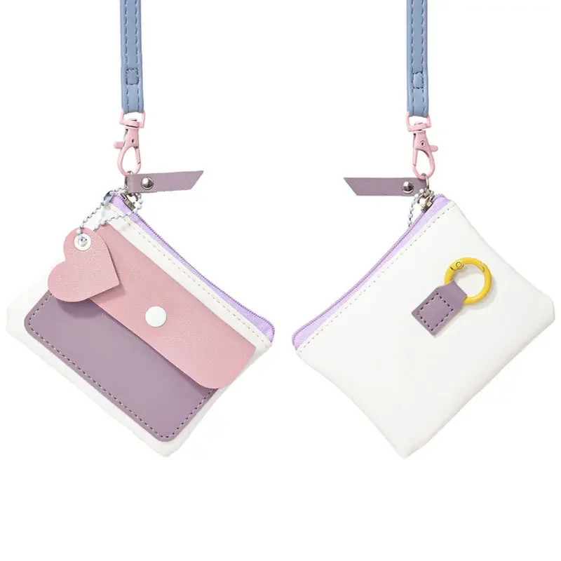 Bolso de mano con cordón largo para niña, Tarjetero con colgante de corazón, Color Macaron dulce, 1 unidad