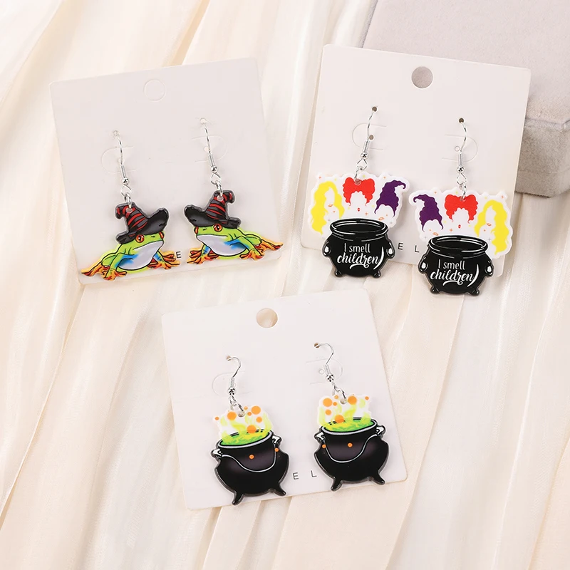 1Pair Halloween Magic Frog Woman Dangle Earrings Acrylic Poison Jar For Girl Birthday Gift