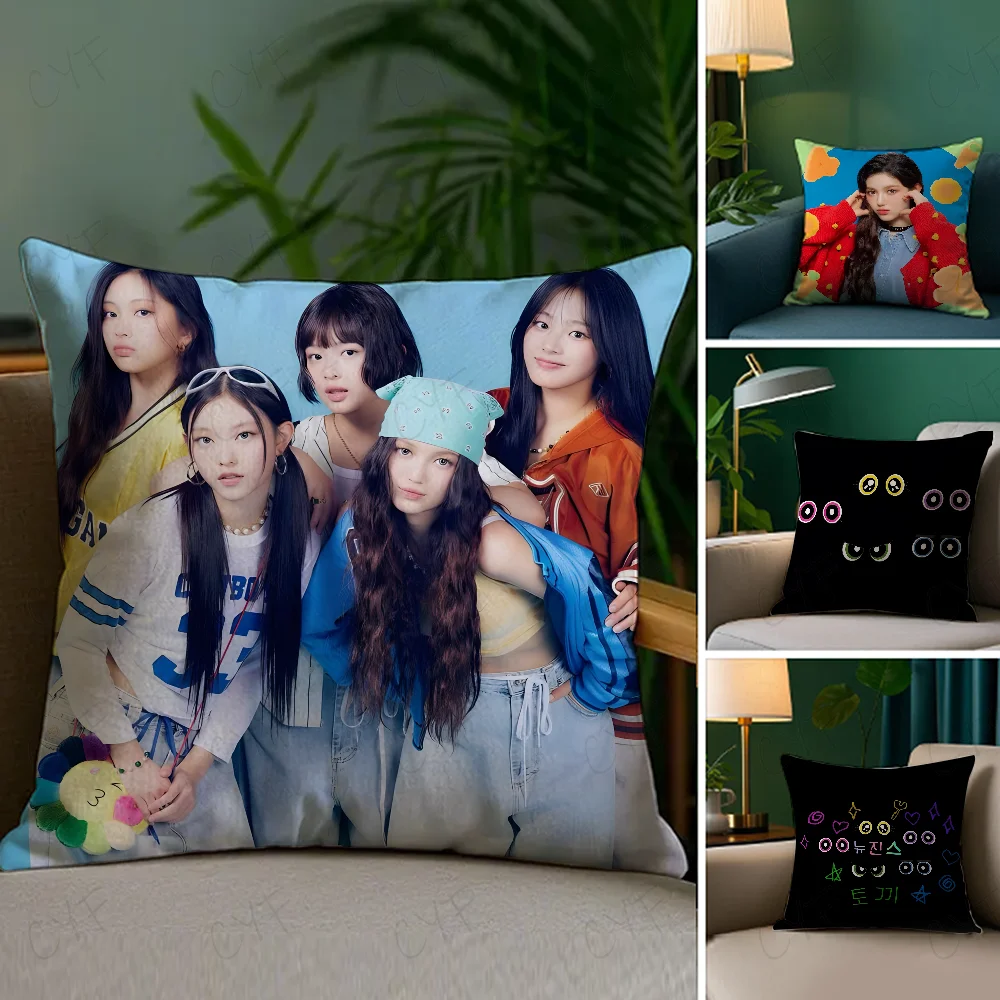 

KPOP N-NewJeanss Pillow Case Anti-dustmite Pillowcase Invisible zipper silky short plush Sofa cushion cover