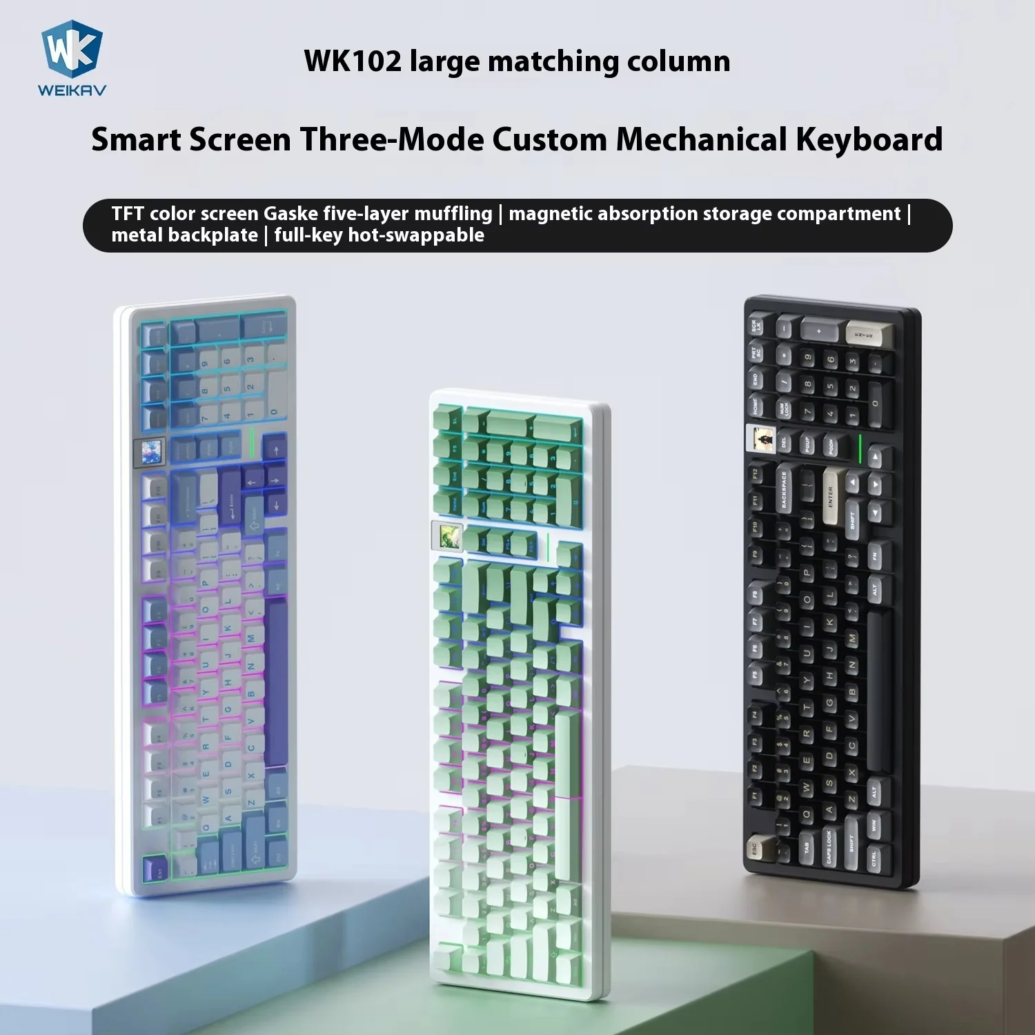 WEIKAV WK102 لوحة المفاتيح الميكانيكية سماعة لاسلكية تعمل بالبلوتوث شاشة ذكية هيكل حشية قابل للتخصيص التوصيل تشغيل لوحة مفاتيح الكمبيوتر