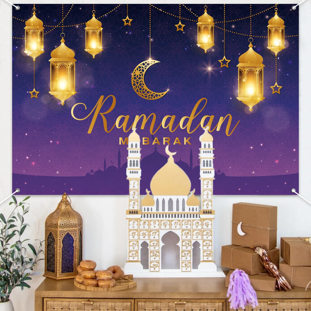 Fondo de Eid Mubarak Ramadán Kareem, suministros de fiesta musulmanes islámicos, decoración de Ramadán para el hogar, regalo de Eid al-fitr, 2023