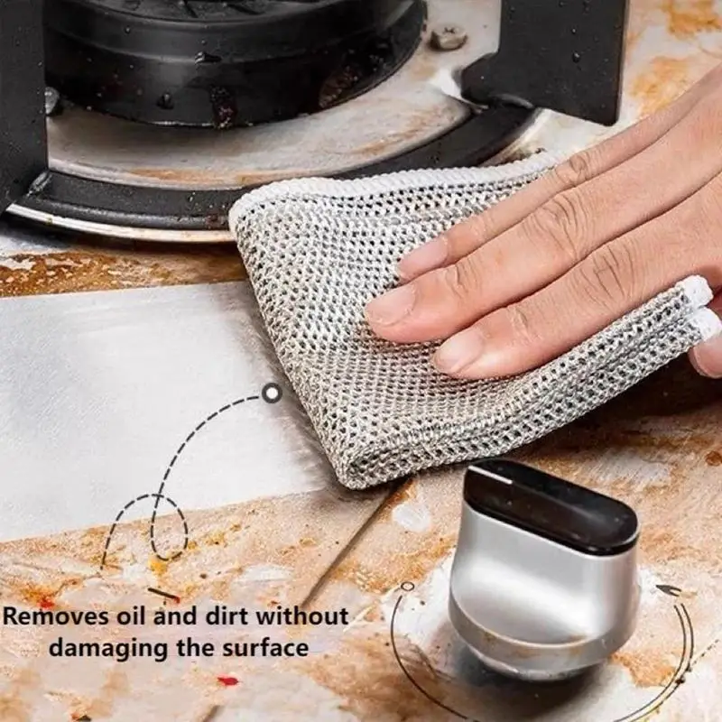 

Metal Wire Dish Towel 20cm Wire Dishcloths Non-stick Oil Iron Dishrag Kitchen Pan Pot Dishes Cleaning Rag Napery Dishcloth Rags