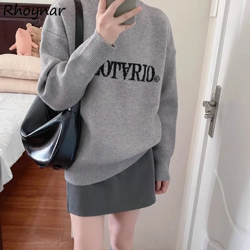 

Пуловеры женские осенние утолщенные мешковатые уютные вязаные нежные свитера приятные для кожи универсальные для отдыха корейская мода минималистичный повседневный