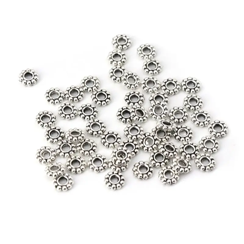 5 Colors 4 5 6 7 mm Tibetan Silver Follow Snow Metal Sparer Beads For Jewelry Making Finding Accessories Wholesale Supply