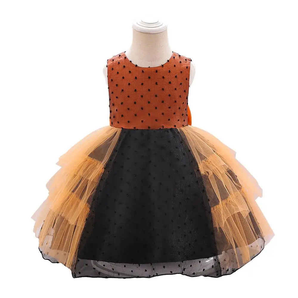 فستان جديد للفتيات بتصميم منقط وألوان متباينة مع تنورة منفوشة من التول لعيد الهالوين، زي أداء للأطفال، ملابس تقليدية عرقية لل...