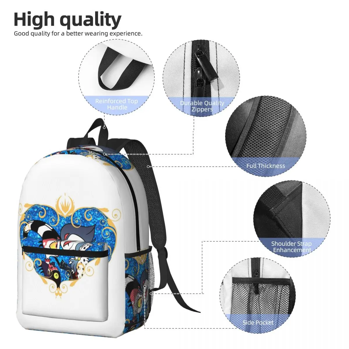 Helluva Boss Stolas And Blitzo Heart Frame Backpack Boys Girls BookBag Kids School Bag Laptop Shoulder Bags for Men Women