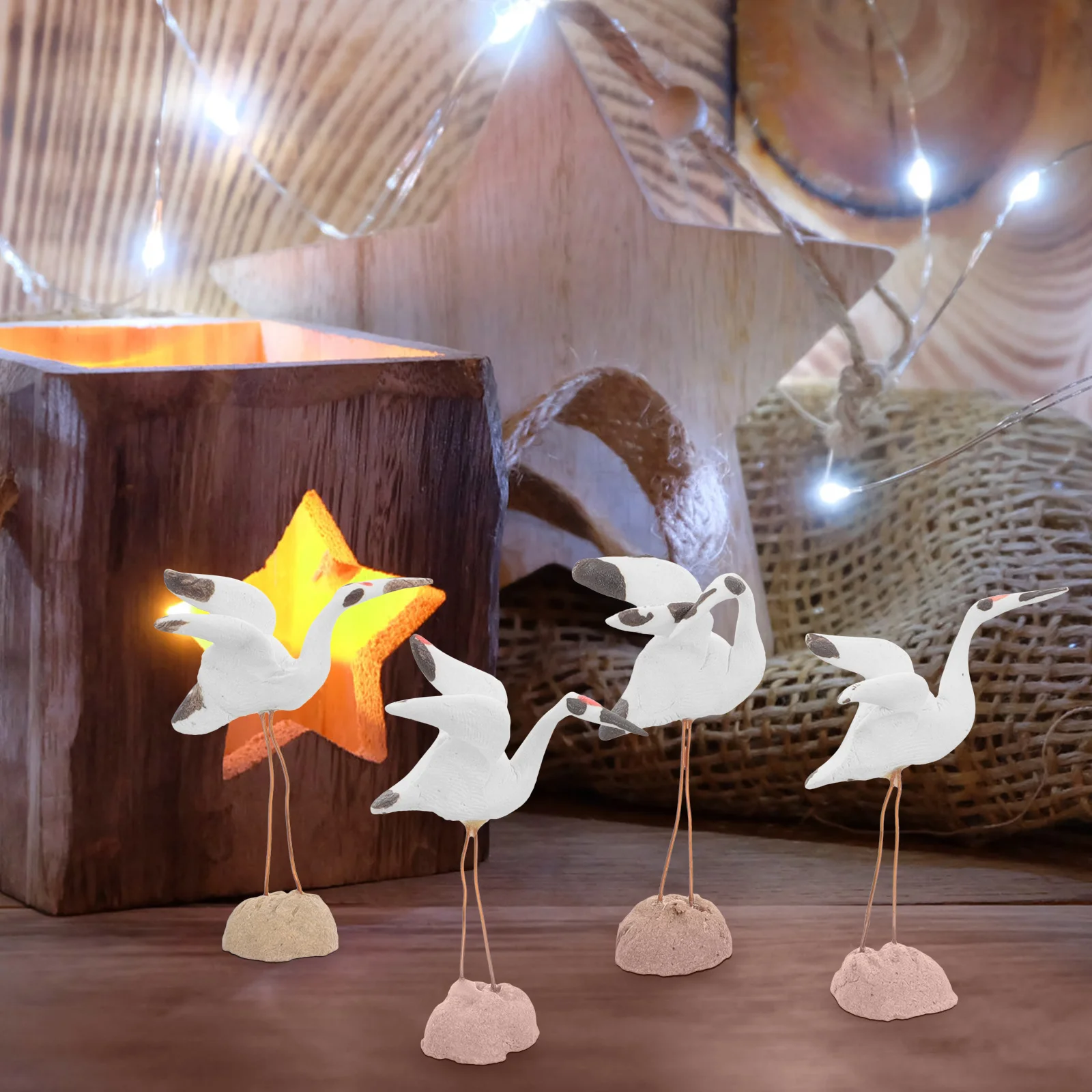 

4Pcs Ceramic Crane Sculpture Set Elegant White Crane Statue Home Office Decor Bonsai Ornament Fish Tank Adornment