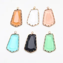 Irregular Faceted Glass Charms for Jewelry Making Necklace Pendants Findings Supplies DIY Brass edge Accessories 20*30mm