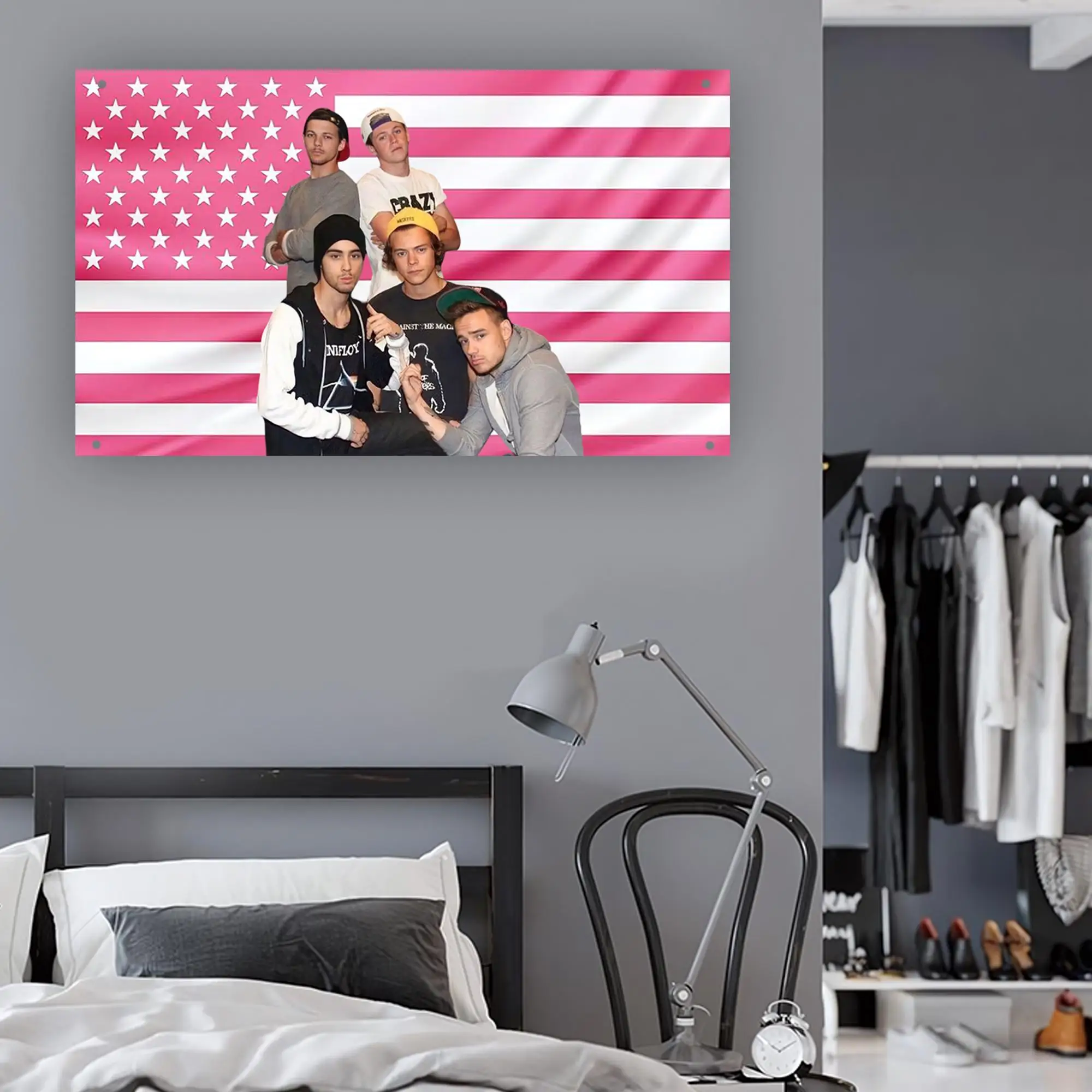 One Direction Pink Tapestry, 1D Boy Band Wall Hanging, Y2K Pop Music Room Decor