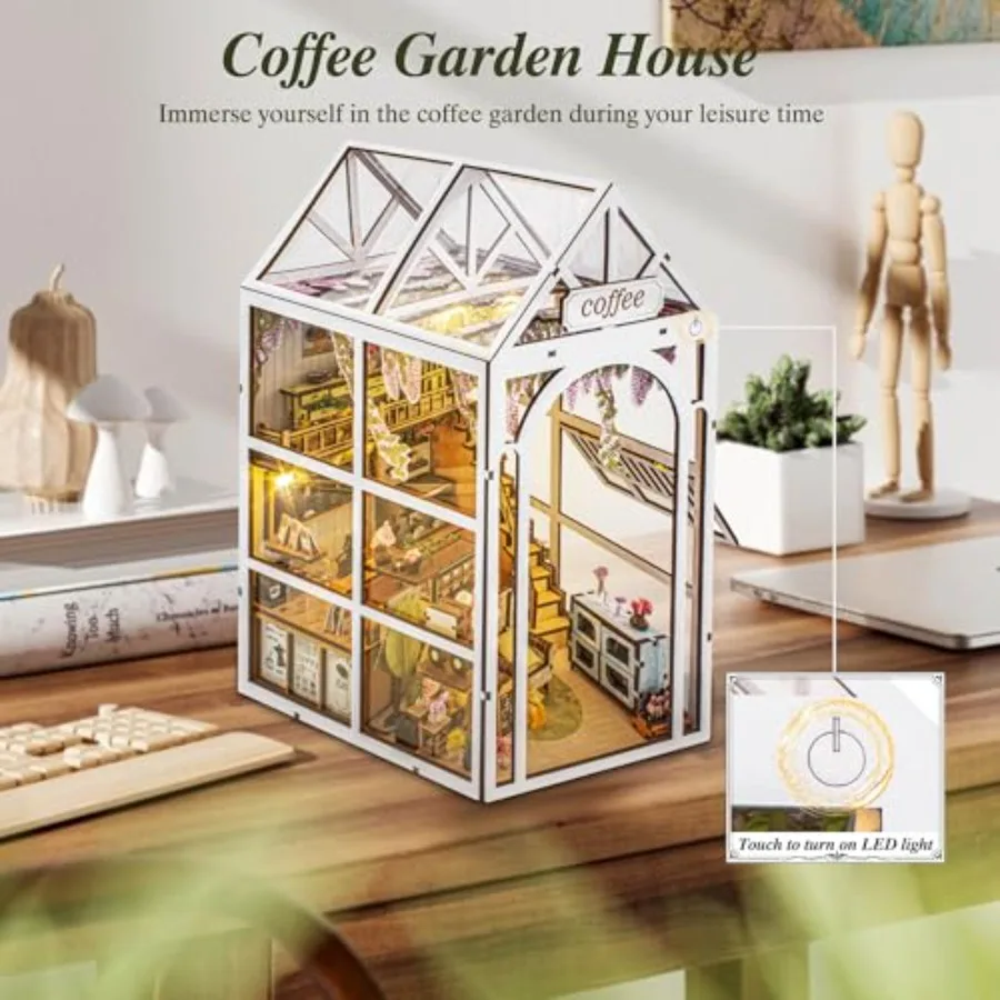 مجموعة أدوات زاوية الكتب DIY مع إدراج رف الكتب المزخرف ثلاثي الأبعاد LED للدراسة المنزلية أو مجموعة ألغاز مصغرة لغرفة النوم