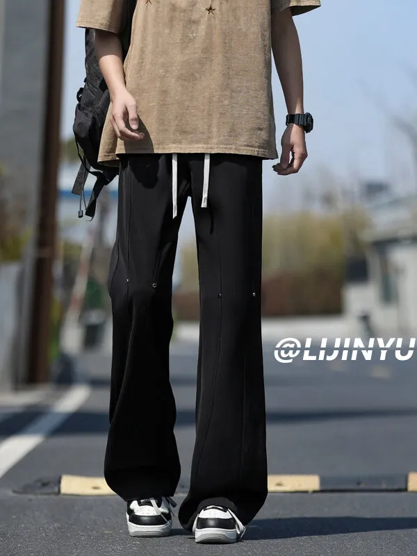 العلامة التجارية الأمريكية غير الرسمية الرجال الصيف رقيقة مستقيم الساق الرياضة فضفاض ثريبي الغرب السراويل تنفس خفيفة الوزن مستقيم أنبوب بنطلون #5