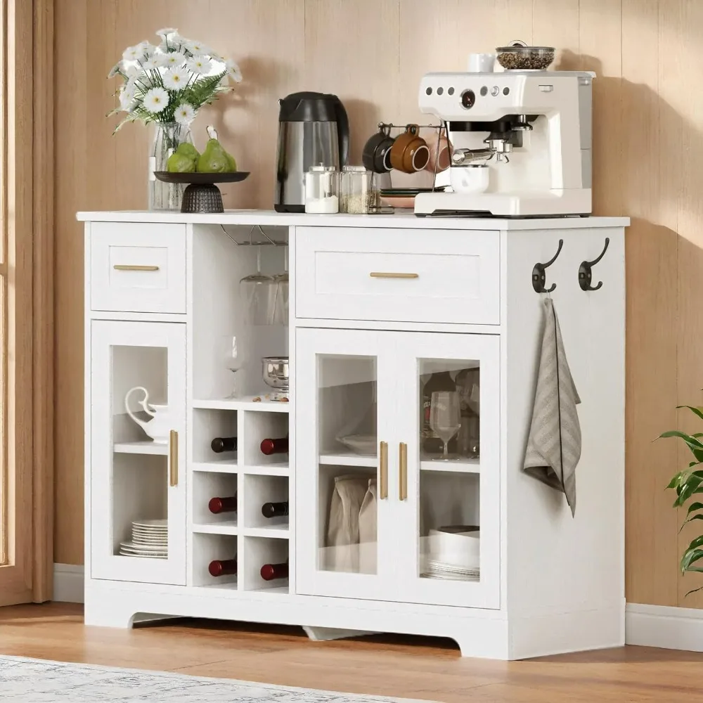 

Sideboard Buffet Cabinet with Storage Bar Cabinet with Wine Racks Glass Doors Built-in Power Outlet Modern Kitchen Sideboard Bu
