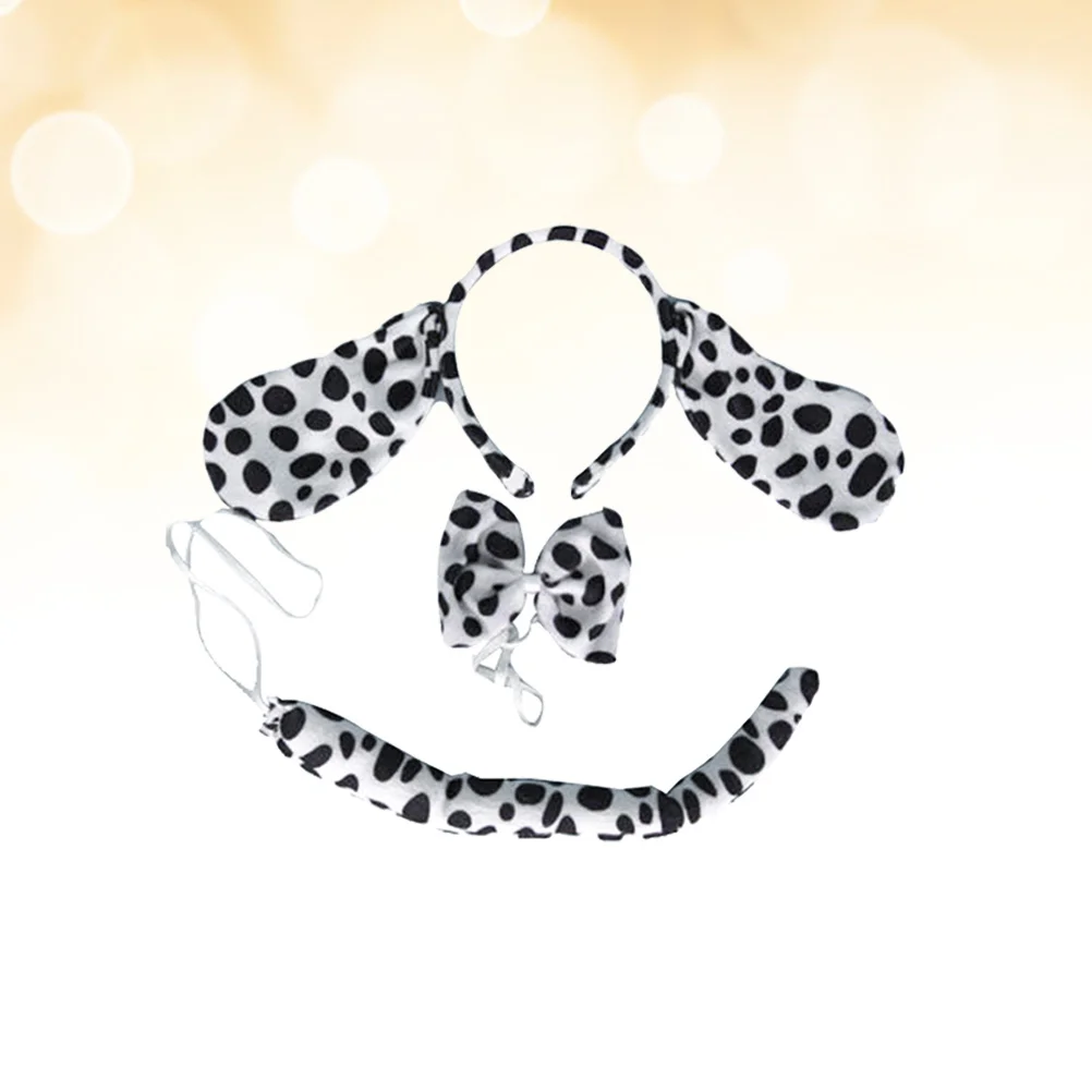 Zestaw 2 szt. opasek na głowę, akcesoria do kostiumu psa dla dorosłych, 3 w 1, uszy do cosplayu, opaska, muszka, ogon, wzór w kropki, gotowe do Halloweenu