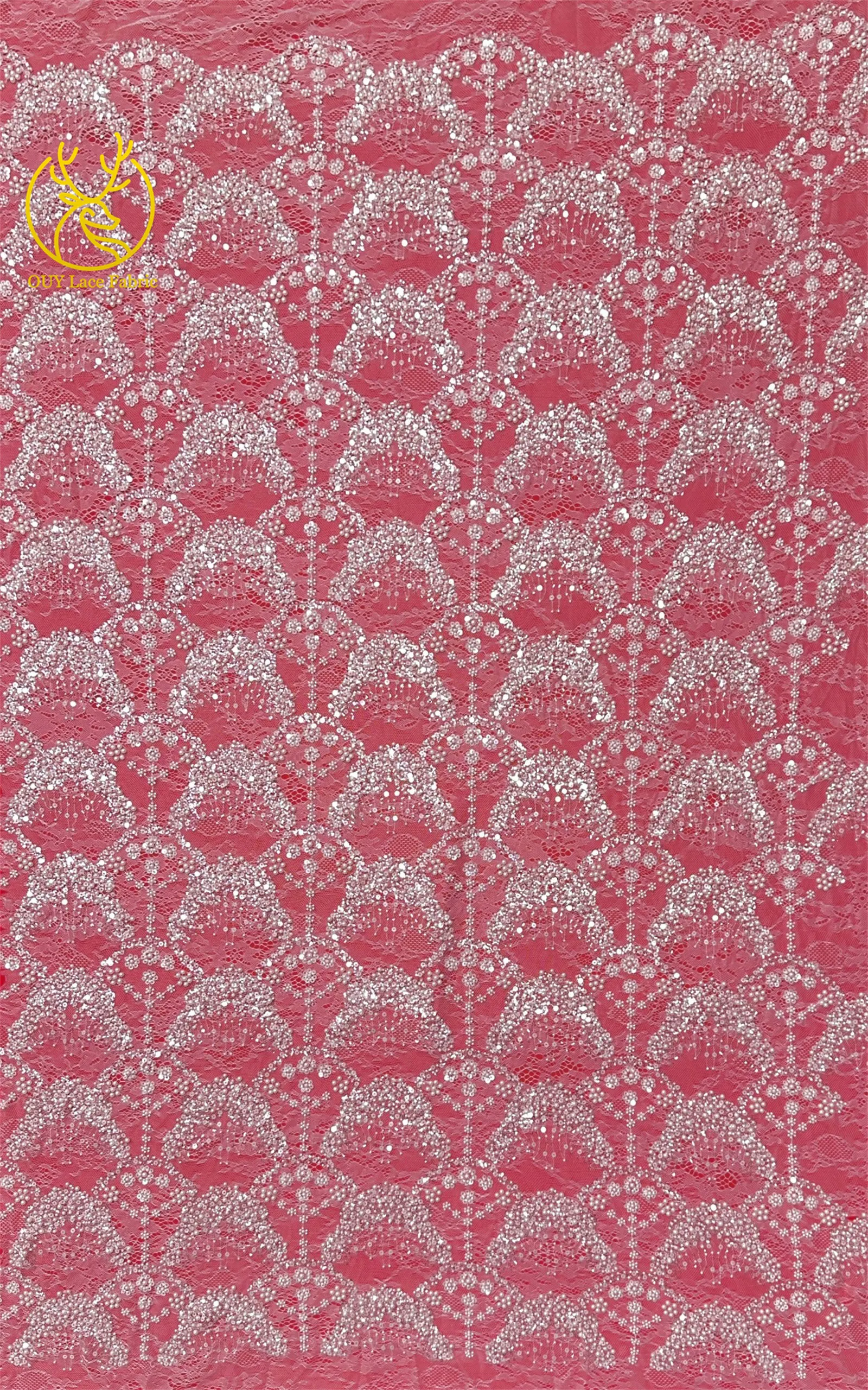 Luxuriöser französischer Kleid-Perlen-Spitzenstoff 2026, hochwertiger gelber afrikanischer Pailletten-Spitzenstoff für Frauen, Hochzeit, Party, Kleid, Nähen – Detail 10