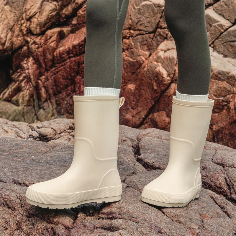 Fashionable Mid-Calf Soft Rubber Rain Boots Women's Kitchen Waterproof Shoes Anti-Slip Adult PVC Footwear Korean Style