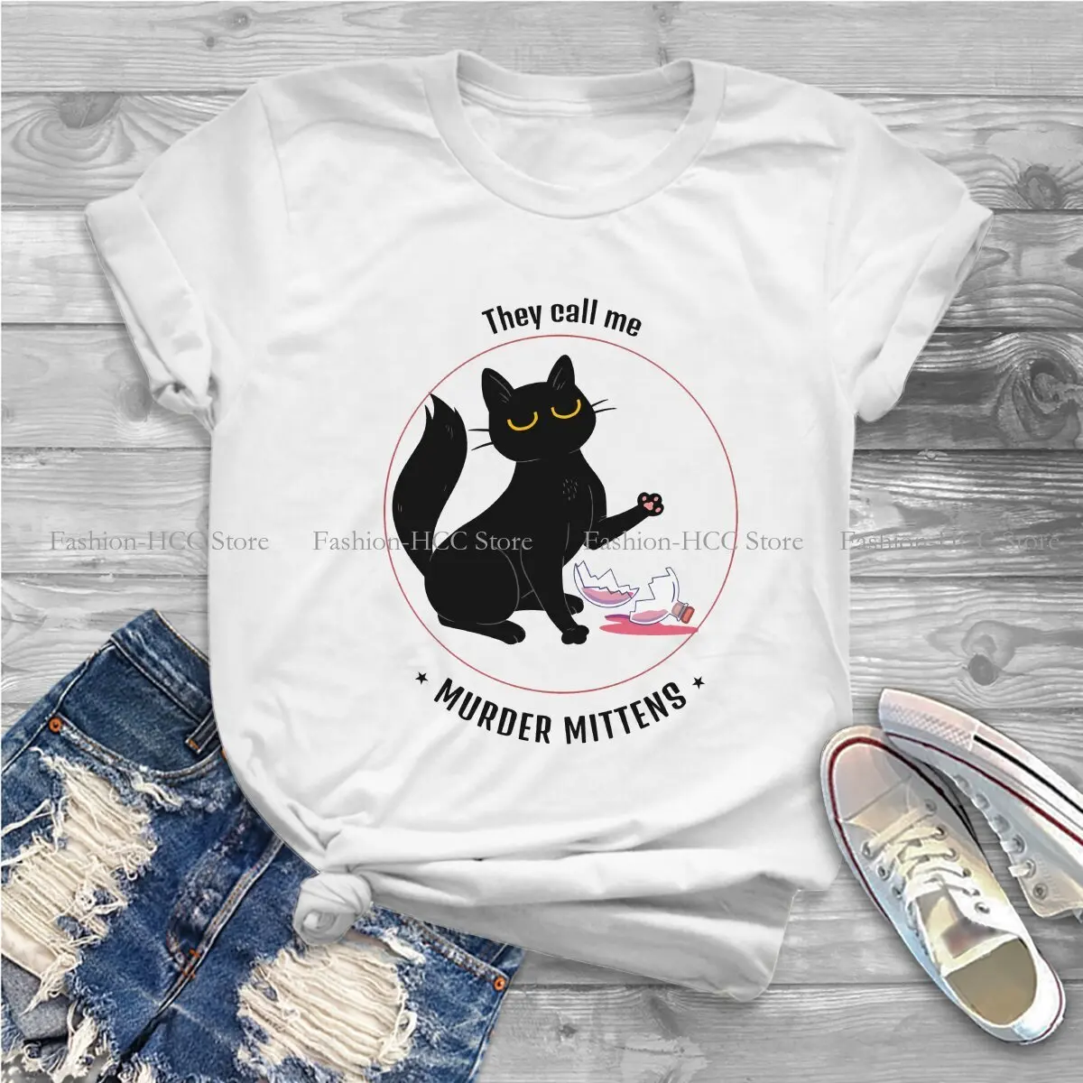 Murder Mitten Kitten Polyester TShirt for Women Smashed The Medicine Bottle Soft Leisure Sweatshirts T Shirt