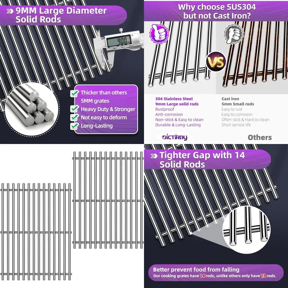 

Stainless Steel 15 Grill Grates for Weber Spirit E-210, E/S 200 & 210, Genesis Silver A, and 500 Gas Grills with Side Controls