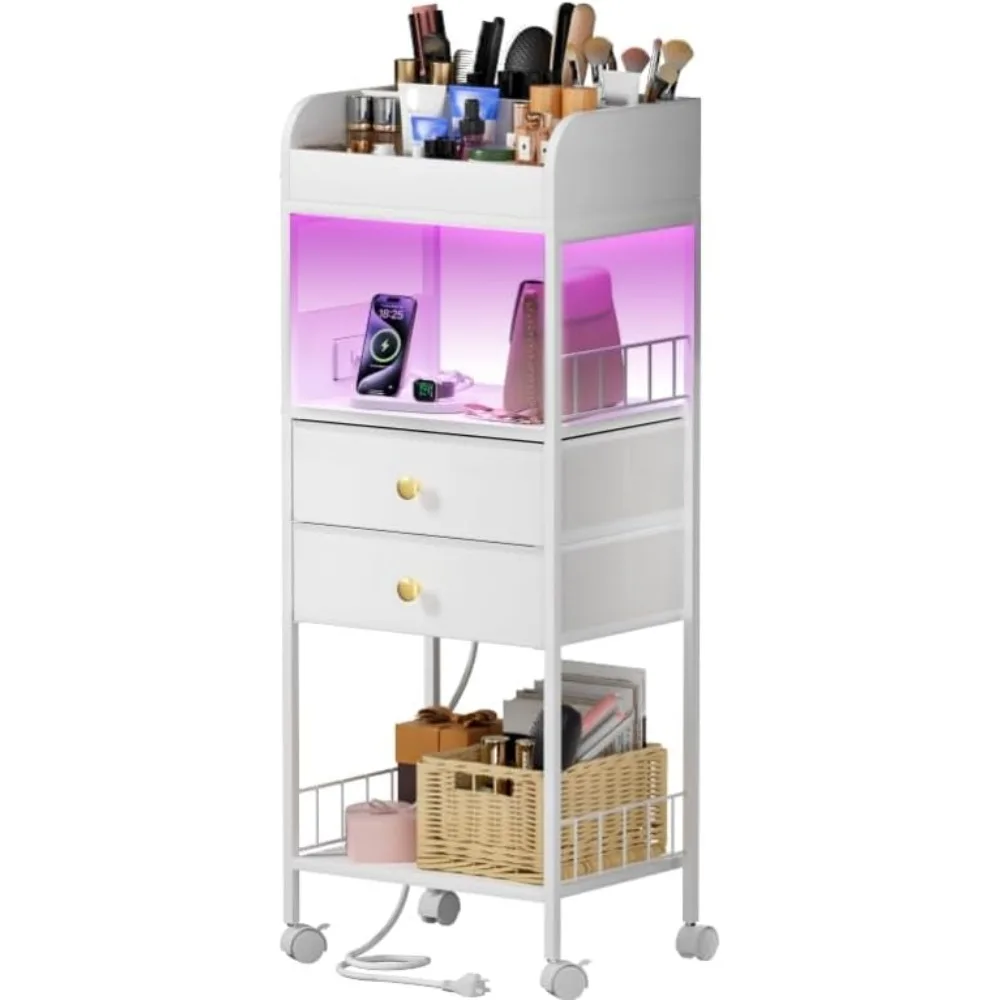 

LED Makeup Organizer - Charging Station, Storage Drawers, Vanity Cosmetic Holder for Skincare, Hair, Nail