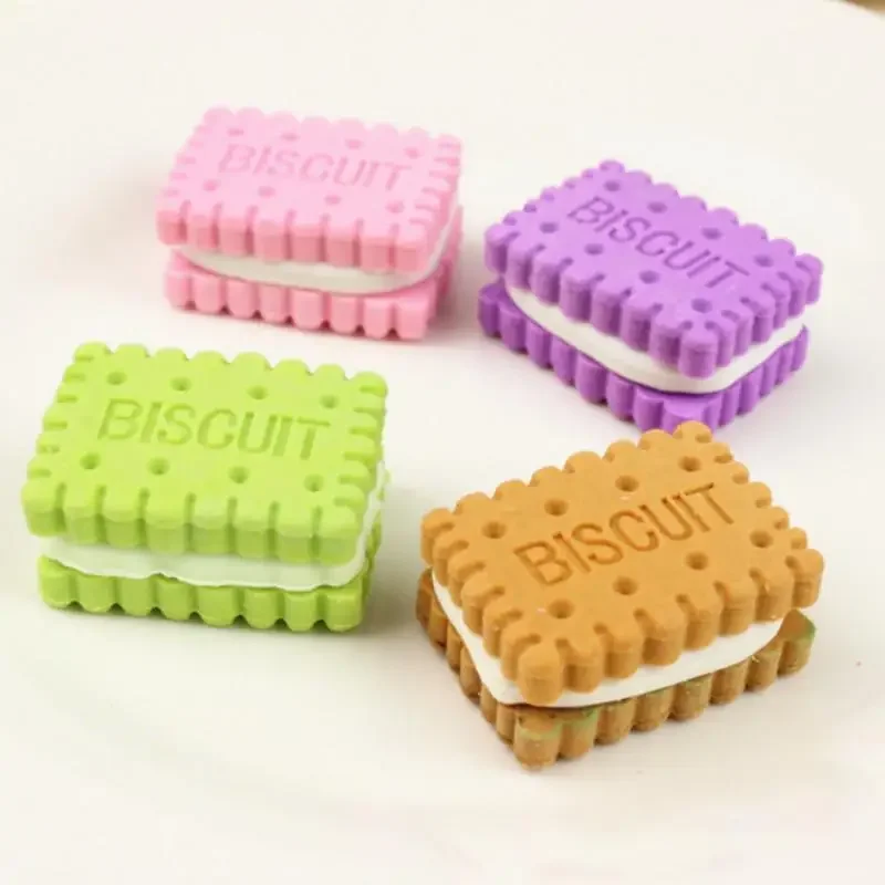 4Pcs Cute Creative Novelty Stationery Colorful Biscuit Eraser Student Teaching Office Stationery