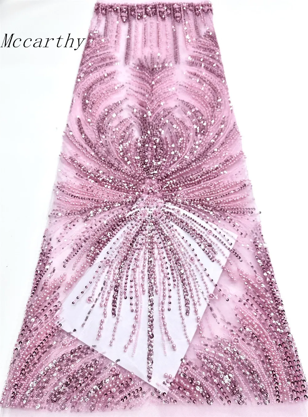 

5 Yards Luxury French Mesh Beaded Lace Fabric High Quality African Sequins Groom Lace Fabrics For Nigerian Wedding Dress ST5233