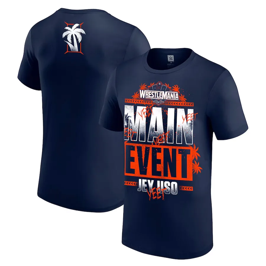 2025 verano impresión 3D combate Jey Uso moda deportes al aire libre Fitness transpirable secado rápido azul marino camiseta holgada para hombres