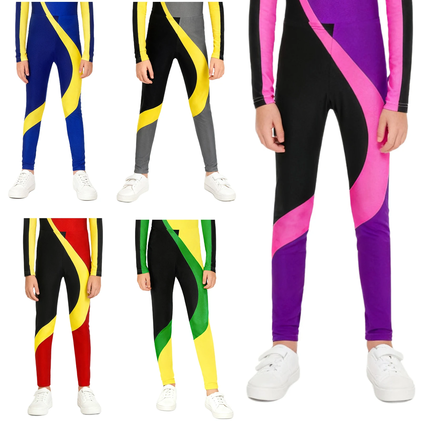 Kids Rhythmic Gymnastics Leggings for Boys Stretchy Tights Long Pants Sportswear Swimwear Figure Ice Skating Latin Dancewear