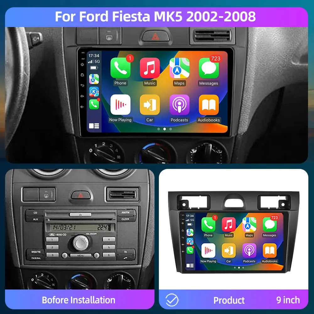 For Ford Fiesta Mk VI 5 Mk5 2002 - 2008 Android 12.0 Car Radio Multimedia GPS Navigation Player Stereo Carplay 2 Din DVD Carplay