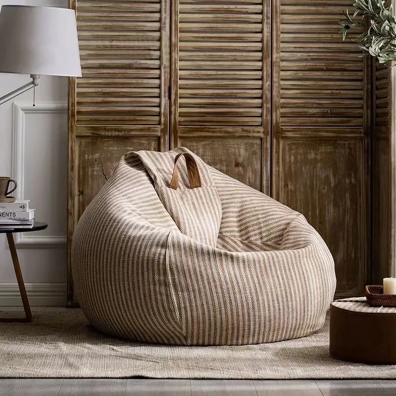 Spot cotton and linen striped lazy sofa, removable and washable EPP filled living room simple bean bag sofa