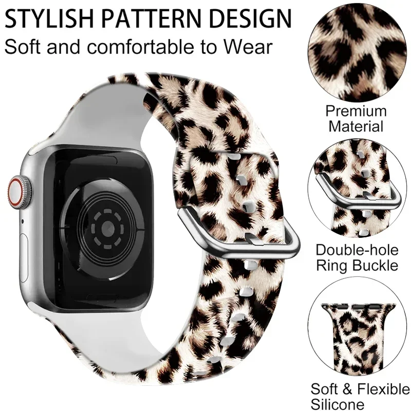 For Apple Watch Strap Ultra 49mm 45mm 41mm 44mm Leopard Silicone Bracelet For iWatch Series 10 9 8 7 6 5 4SE 42mm 40mm 46mm Band