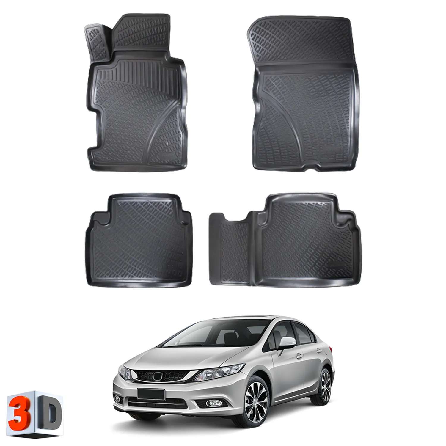 Honda Civic - (2012-2016) Floor Mats Liner Waterproof 3D - (Black)