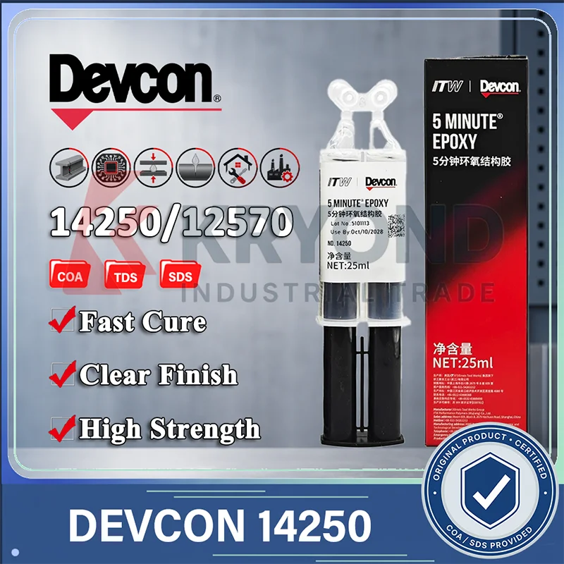 Resina Epoxi DEVCON 14250 de Curado Rápido, Transparente, Fuerte Fijación para Metal, Plástico, Cerámica, Reparación Rápida, Bricolaje, Ensamblaje Industrial, Precisión, 25ml