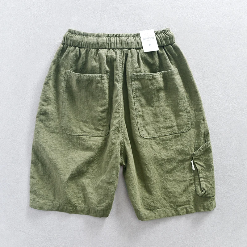 Summer Thin Linen Cotton Blend Shorts Men Loose Thin Breathe 5-Pocket Cargo Shorts Casual Americana White Khaki