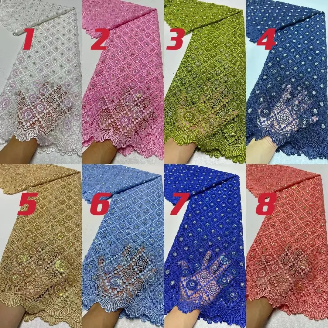 Baru datang kain renda Organza Afrika 2024 kualitas tinggi kain renda Jacquard brokat Prancis untuk bahan gaun malam pengantin