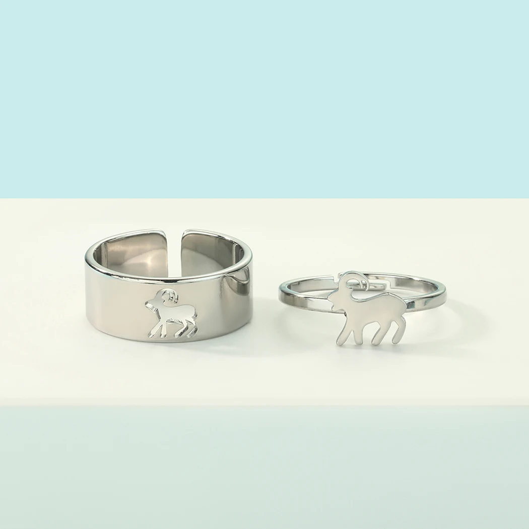 تشاندلر الفولاذ المقاوم للصدأ الماعز وعد حلقة مجموعة البقرة له ولها العجل الدائري عشاق الماعز هدية يمكن حلقة قابلة للتعديل #6