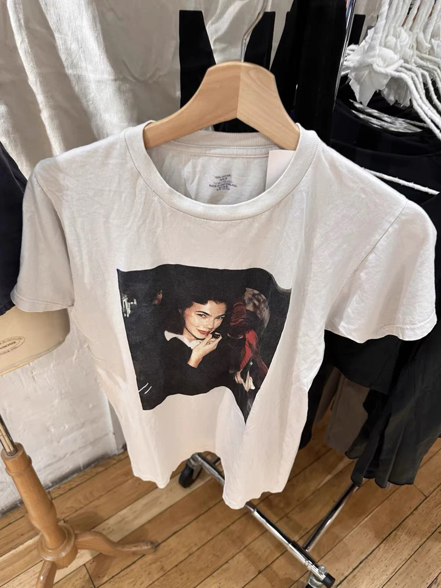 صورة طباعة تي شيرت تقليدي المرأة الصيف الجولة الرقبة فضفاضة قصيرة الأكمام تيز الإناث Harajuku الشارع الشهير بلوزات كبيرة الحجم Y2k جديد