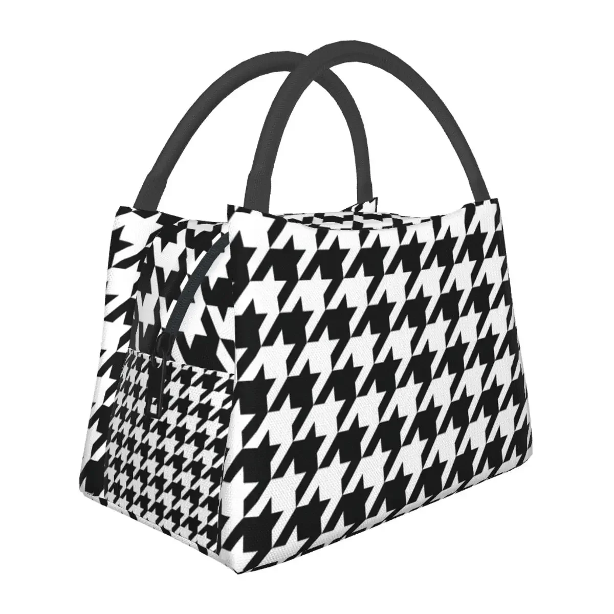 Black And White Houndstooth Lunch Bags Insulated Bento Box Resuable Lunch Tote Picnic Bags Cooler Thermal Bag for Woman Work