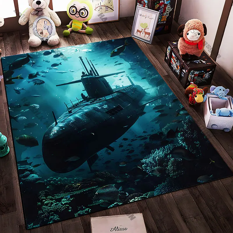 21 Sizes Submarine underwater surrounded by fish Printed Area Rugs for Adult Yoga Mats Living Room Decor Personalized mat