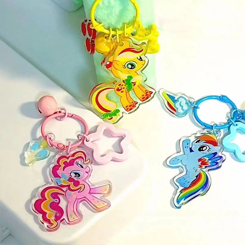 Kawaii My Little Pony portachiavi Pinkie Pie Fluttershy Rainbow Dash Cartoon Anime zaino ciondolo piccola campana accessori regalo giocattolo