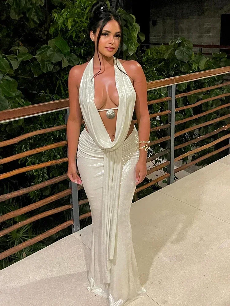 

CPSYMYM Thin Sexy Women 2 Piece Set Glitter Sheet Metal Backles Shalter Tank Tops+Ribbon Skirts Tight Vacation Matching Suits