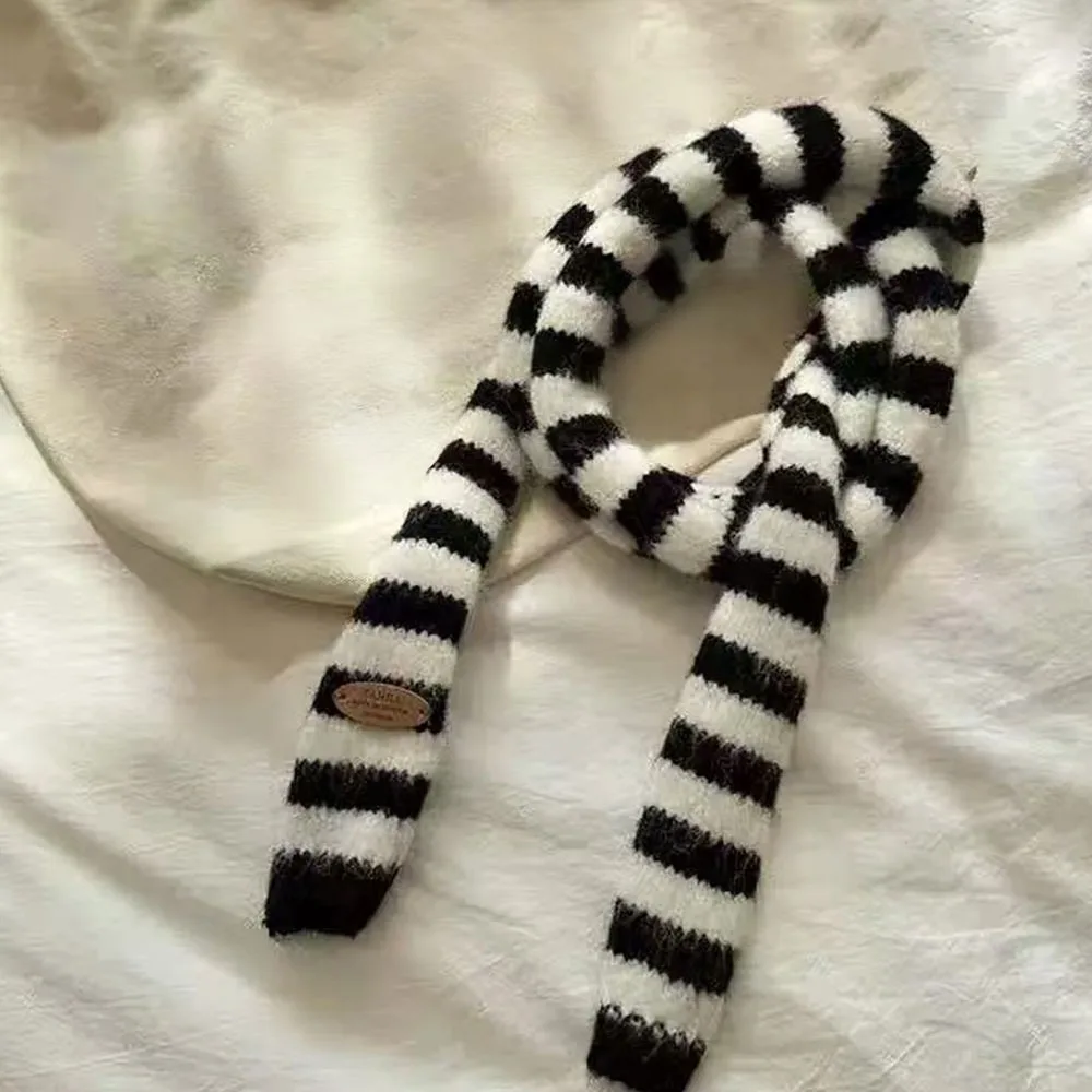 

Черные, серые полосатые женские длинные шарфы, хлопковый вязаный декоративный шейный платок, тонкий теплый узкий шарф на шею, модная уличная одежда