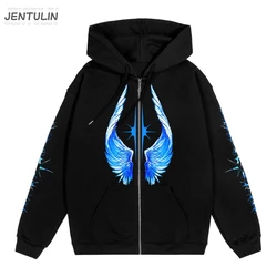 Hip Hop Zipper Men Hoodie Bright Side Graphic Zip Up Hooded Pullover Sweatshirts Winter Streetwear Jacket Y2K Coat Clothing Goth