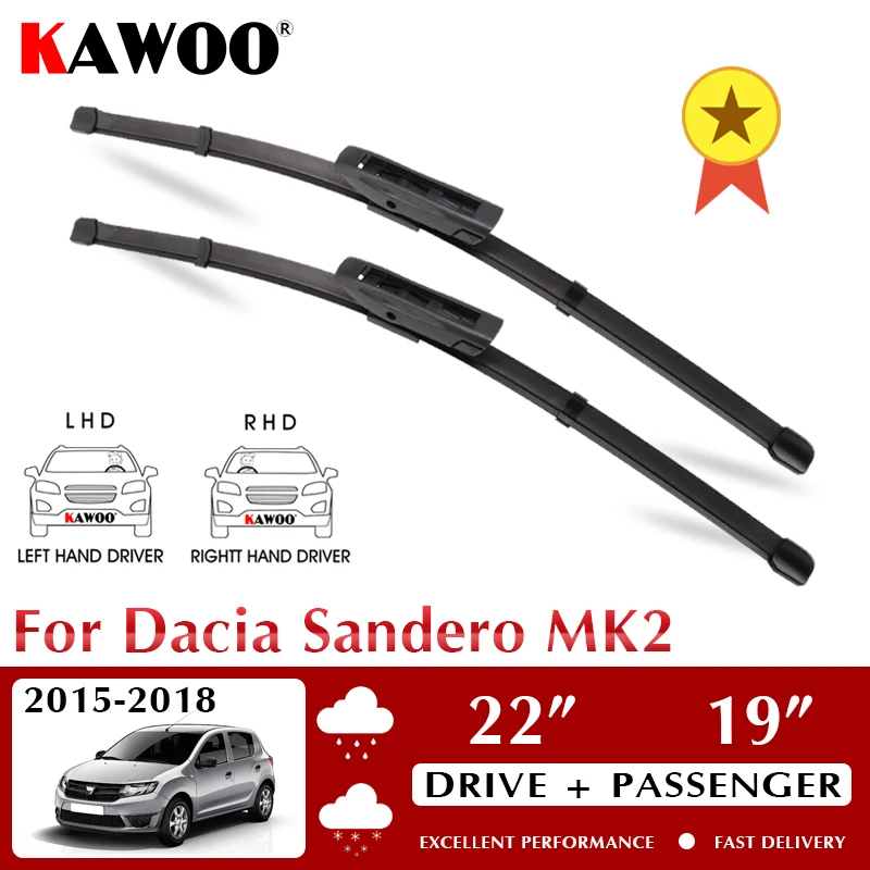 

KAWOO Wiper Front Wiper Blades For Dacia Renault Sandero MK 2 2015 2016 2017 2018 Windshield Windscreen Front Window 22"+19"