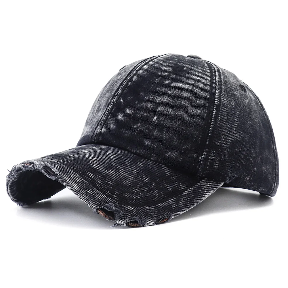 2024 New Vintage Washed Denim Baseball Cap Women Black Solid Color Distressed Jean Snapback Hats for Men Gorras Para Hombres