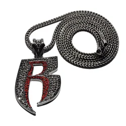 Hip Hop Rhinestones Paved Bling Iced Out Letter B Pendants Necklace for Men Jewelry with 35inch franco chain black silver Color