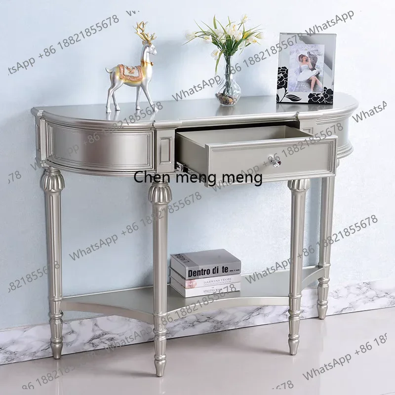 New arrive American light luxury semi-circular console table, high-end foyer sofa, and several small solid wood tables next to t