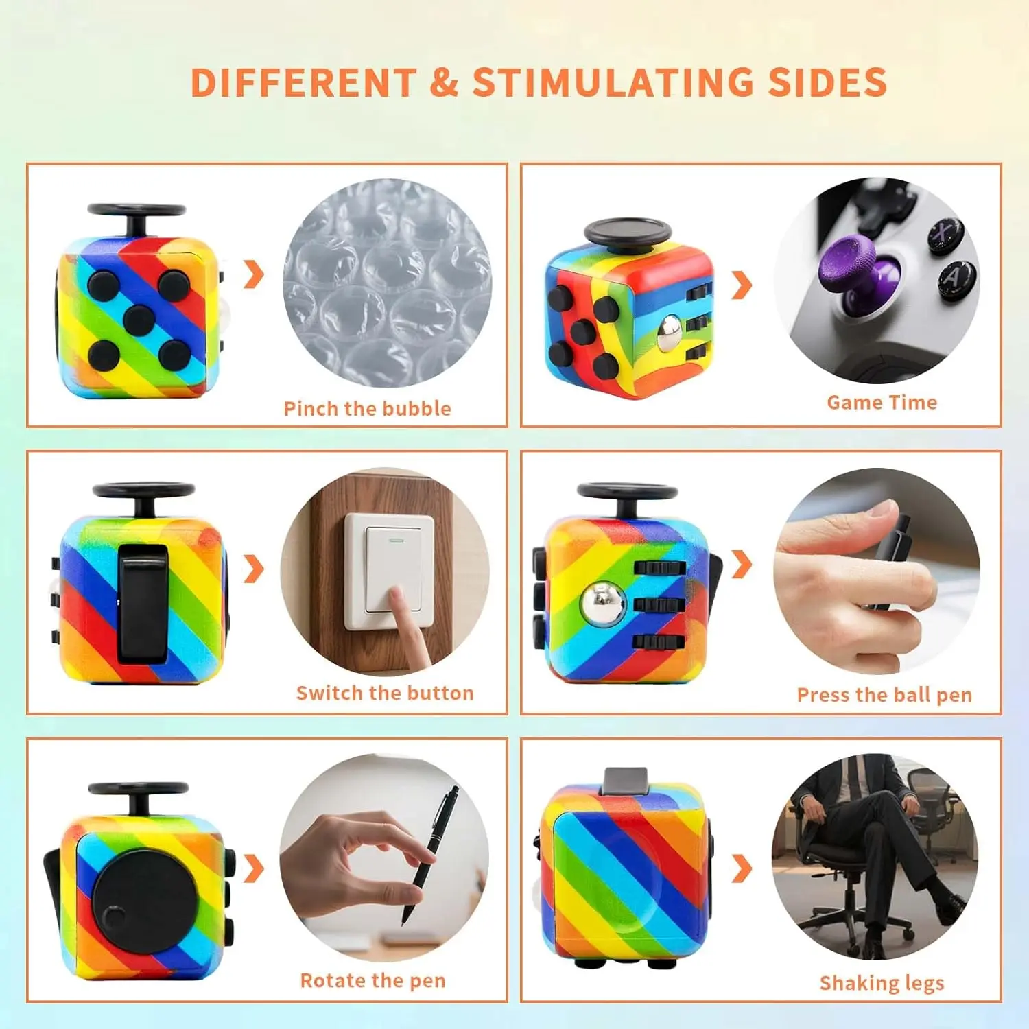 4-Pack Cube Fidget Anxiety Relief, Silent & Audible Fidget Cube for Anxiety Relief, Handheld Sensory Toy Focus & Relaxation