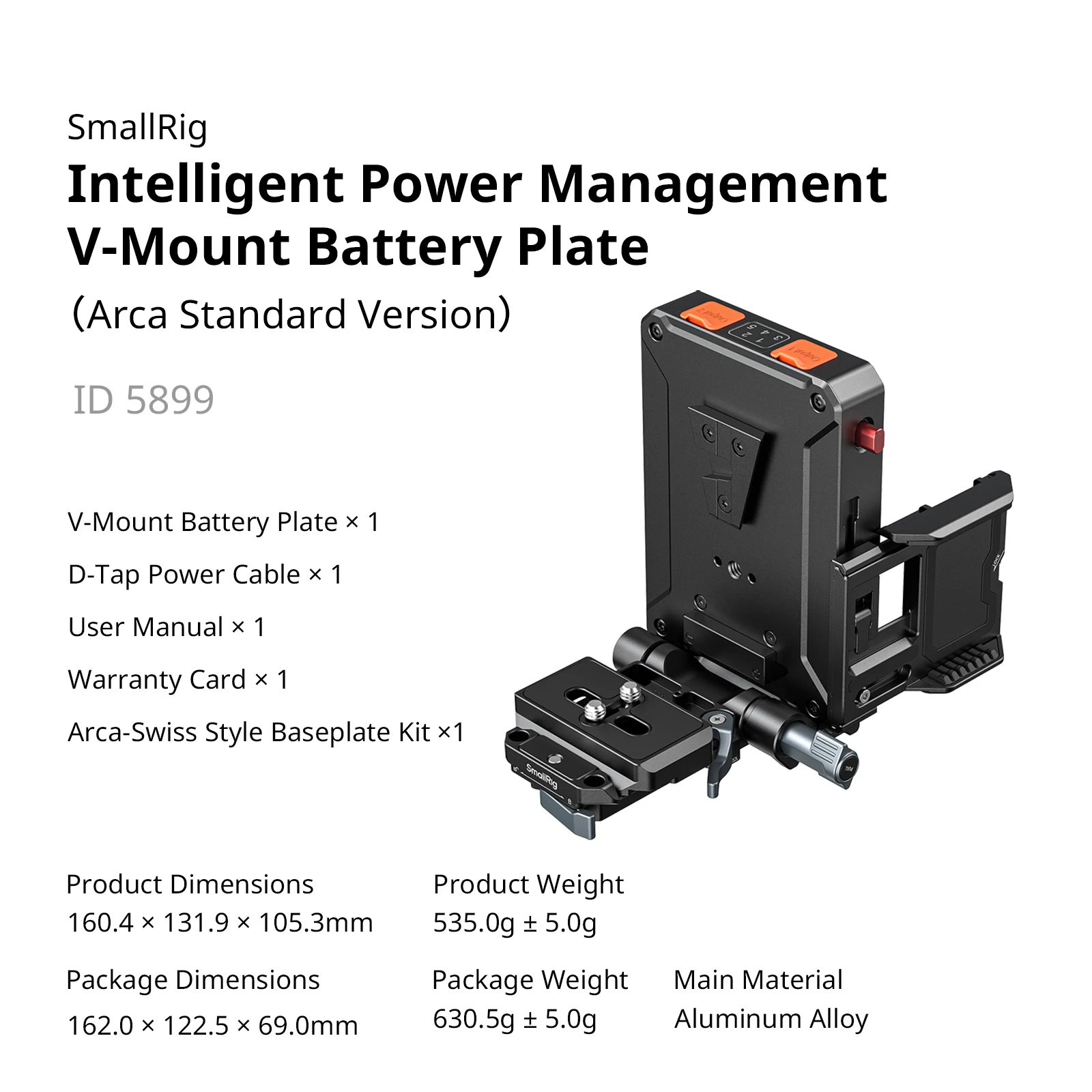 SmallRig Intelligent Power Management V-Mount batterijadapterplaat Basisuitvoering voor standaard V-Mount voor D-Tap / BP-interfaces