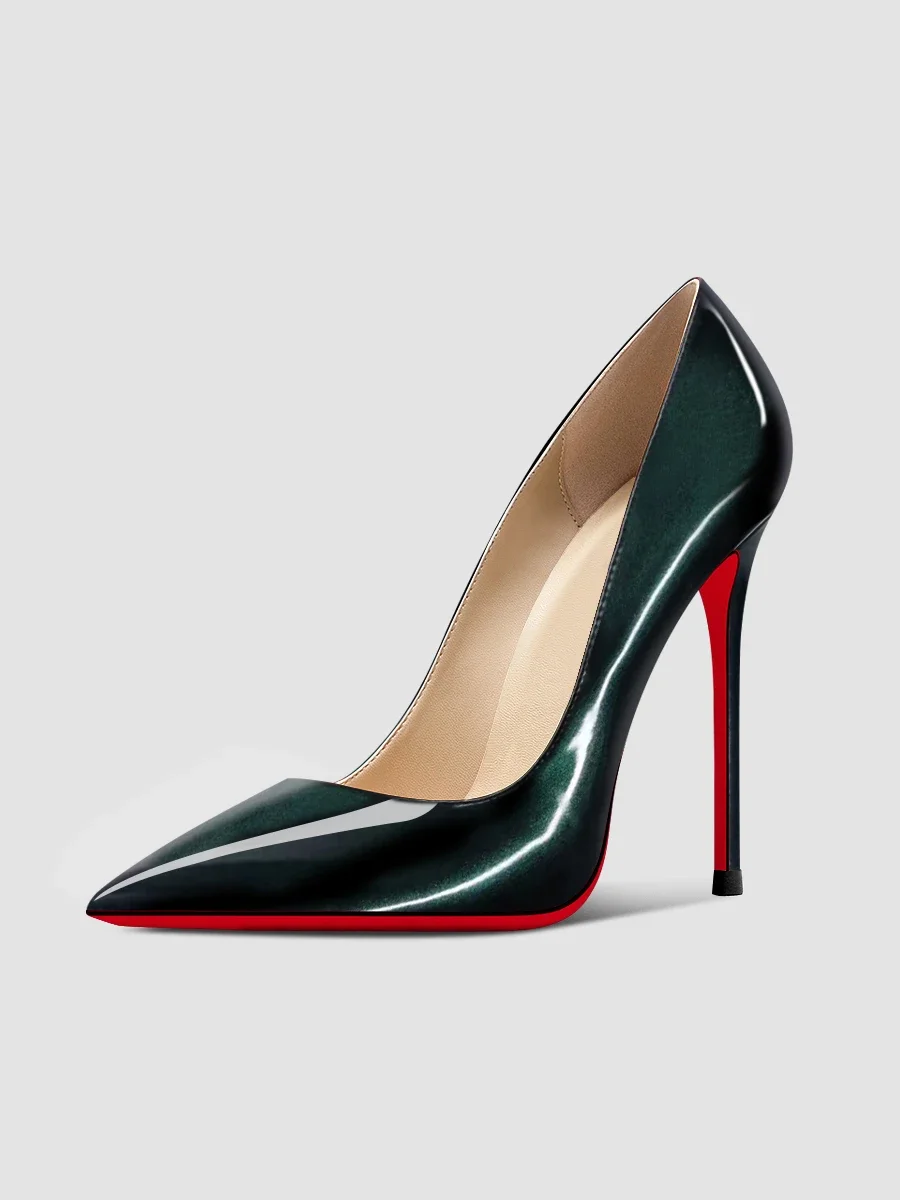 2024 New 12cm Black Ultra High Heels Women's Chop Men's Thin Heels Flirting on Bed Large Sexy Pointed Red Sole Single Shoes