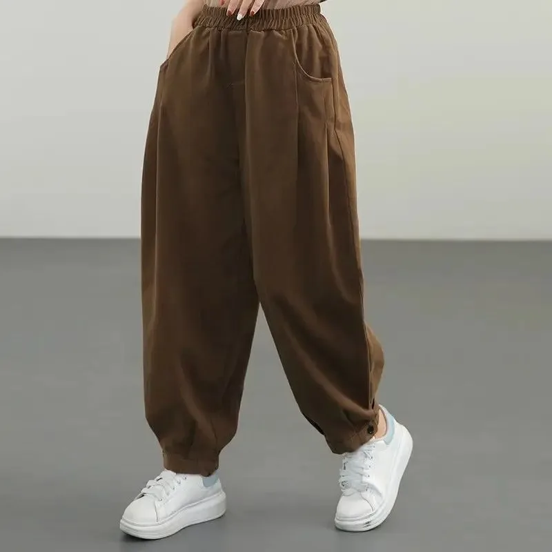 

Spring and Autumn Fashion Trend Solid Color Simple Elastic Waist Pocket Loose Leisure Oversized Versatile Hoop E9855