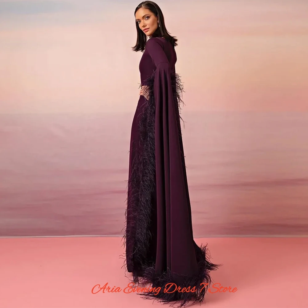 Elegant Jersey Long Sleeves Evening Dress High Quality Feathers Customized Prom Dresses Luxury Mermaid Special Occasion Gowns image 4